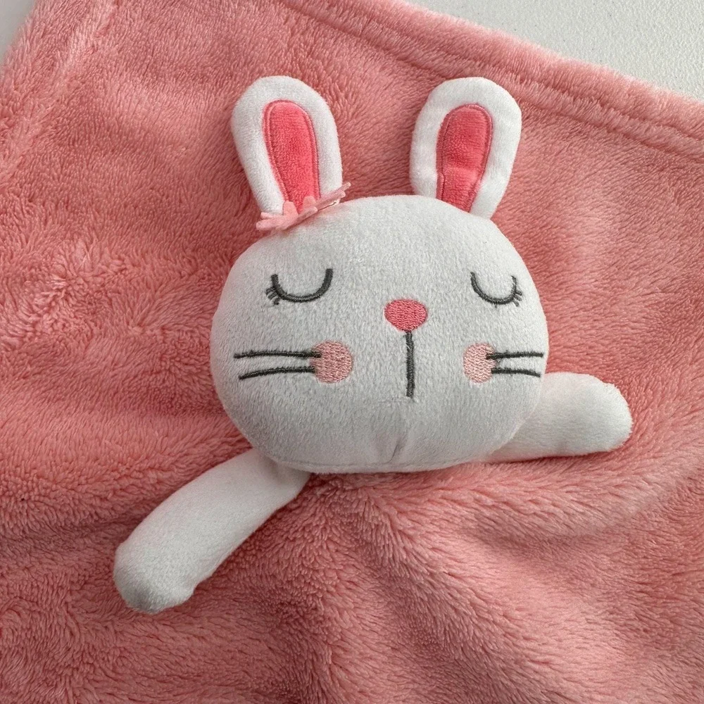 Baby Gear Pink White Bunny Plush Security Blanket 13x13 Lovey Soothing Easter‎